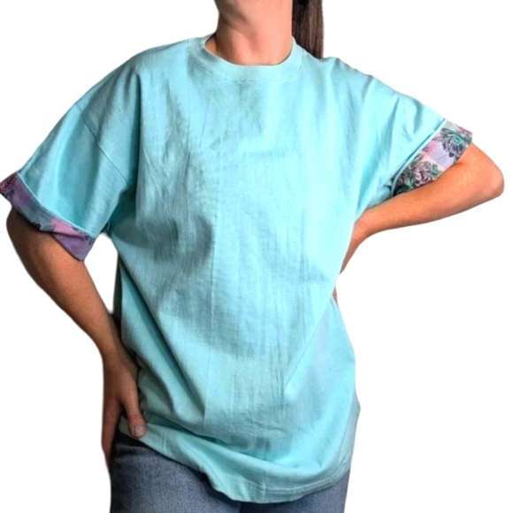 80s Lady Footlocker Crewneck Contrast Shirt Sleeve Cotton Top Size  Large - Picture 1 of 12